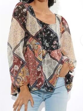 American Eagle Outfitters Multicolor Patchwork Floral Peasant Top